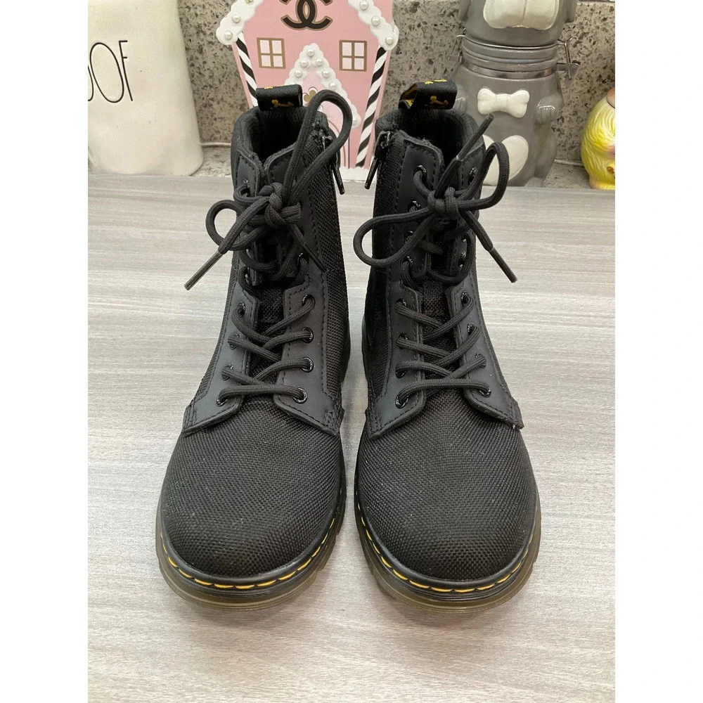 KIDS DR MARTENS COMBS LACE UP FASHION BOOTS SIDE ZIP BLACK